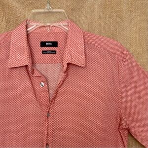 Hugo Boss Men's Slim Fit Button Up Shirt Orange / Red (Salmon-ish) w/ White L